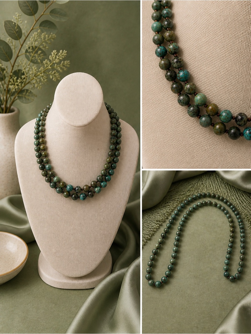 African Turquoise Hand Knotted Stone Necklace